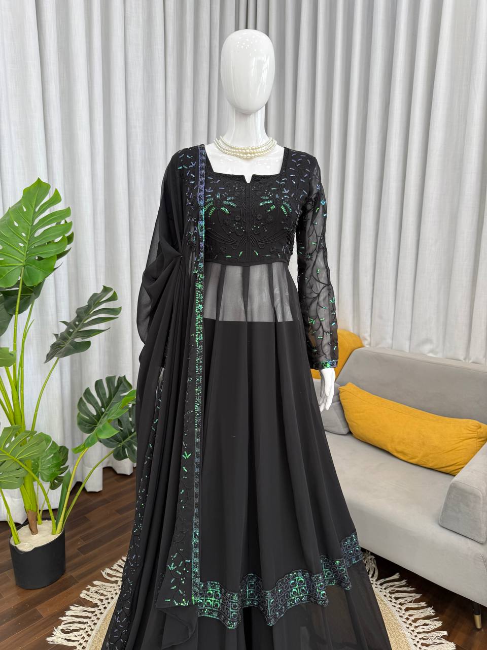 Royal Drapes Black Gorgette Anarkali Suit