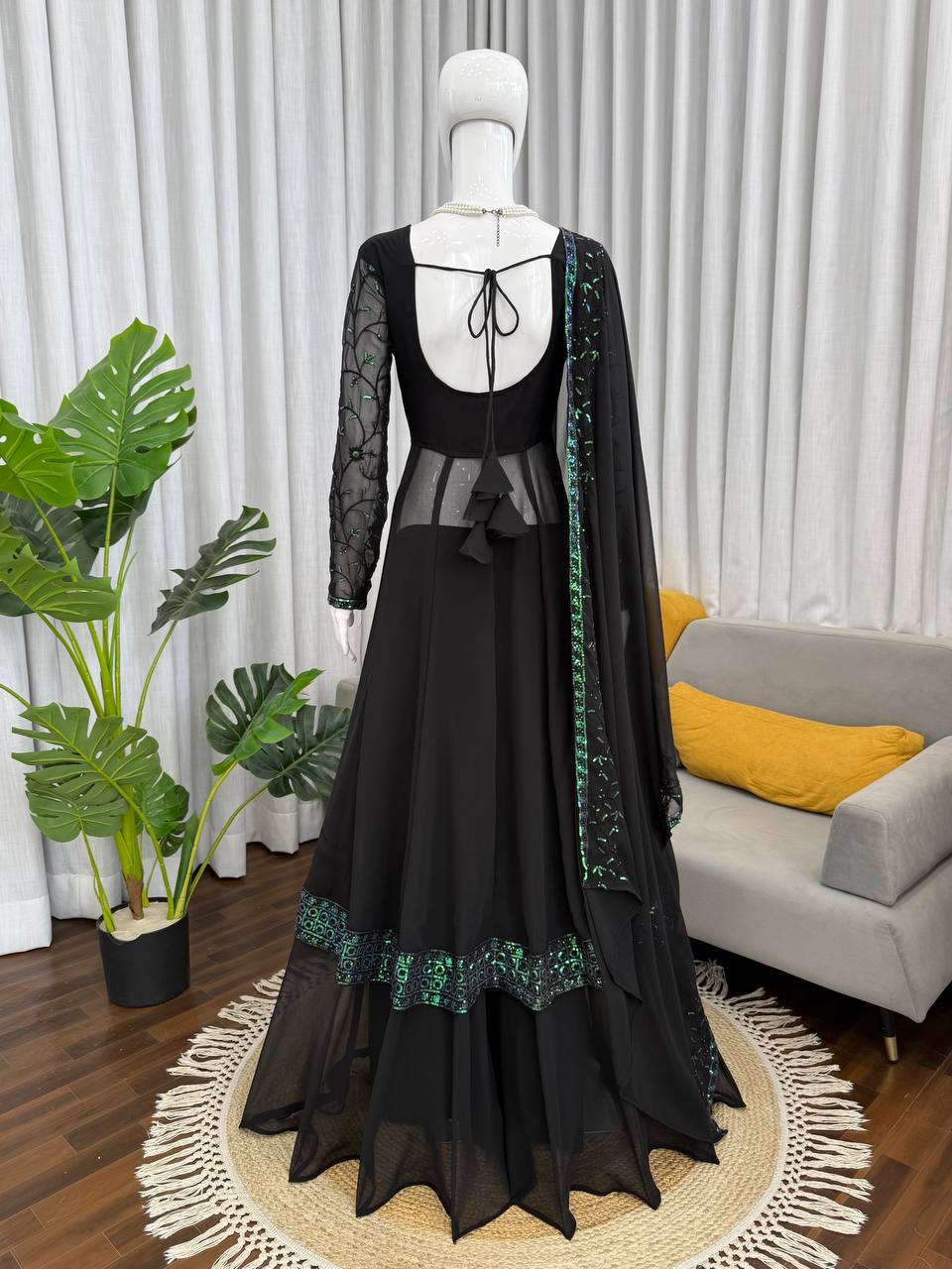 Royal Drapes Black Gorgette Anarkali Suit