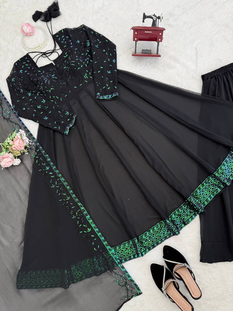Royal Drapes Black Gorgette Anarkali Suit
