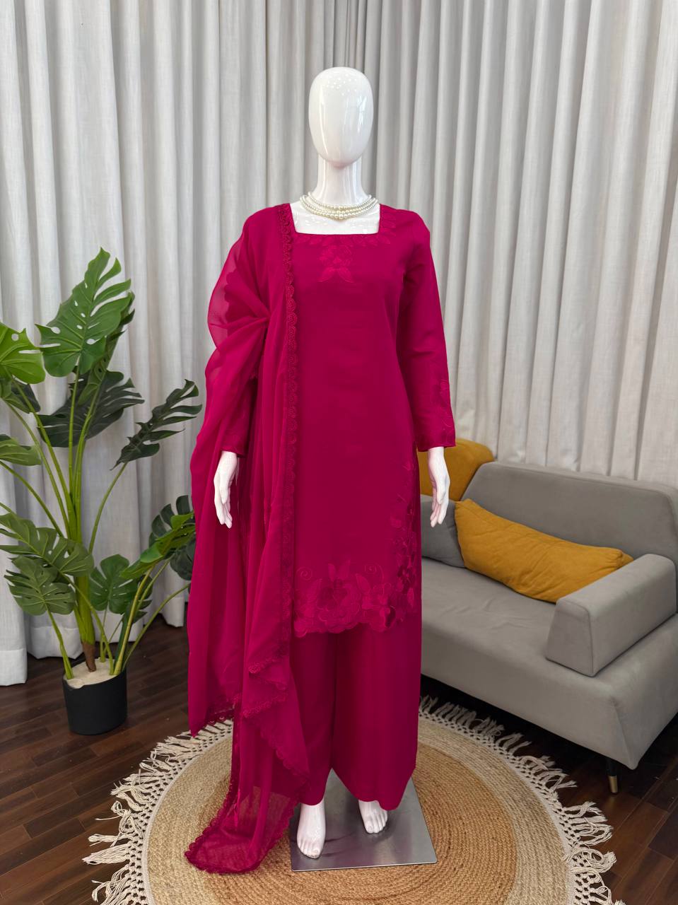 Desi Glow Rani Color Roman Silk Kurta Set
