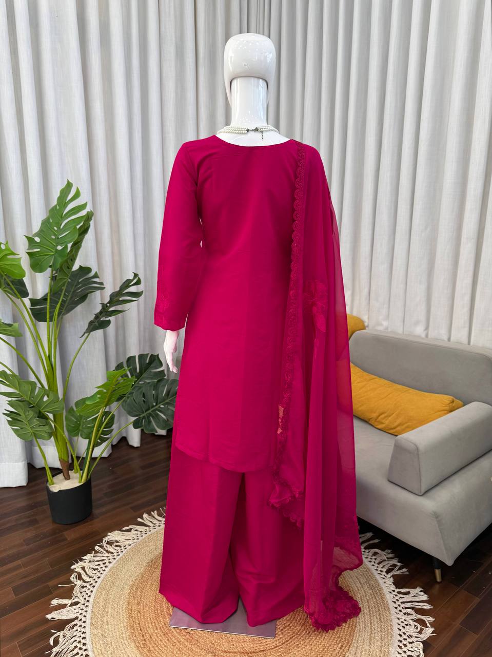 Desi Glow Rani Color Roman Silk Kurta Set