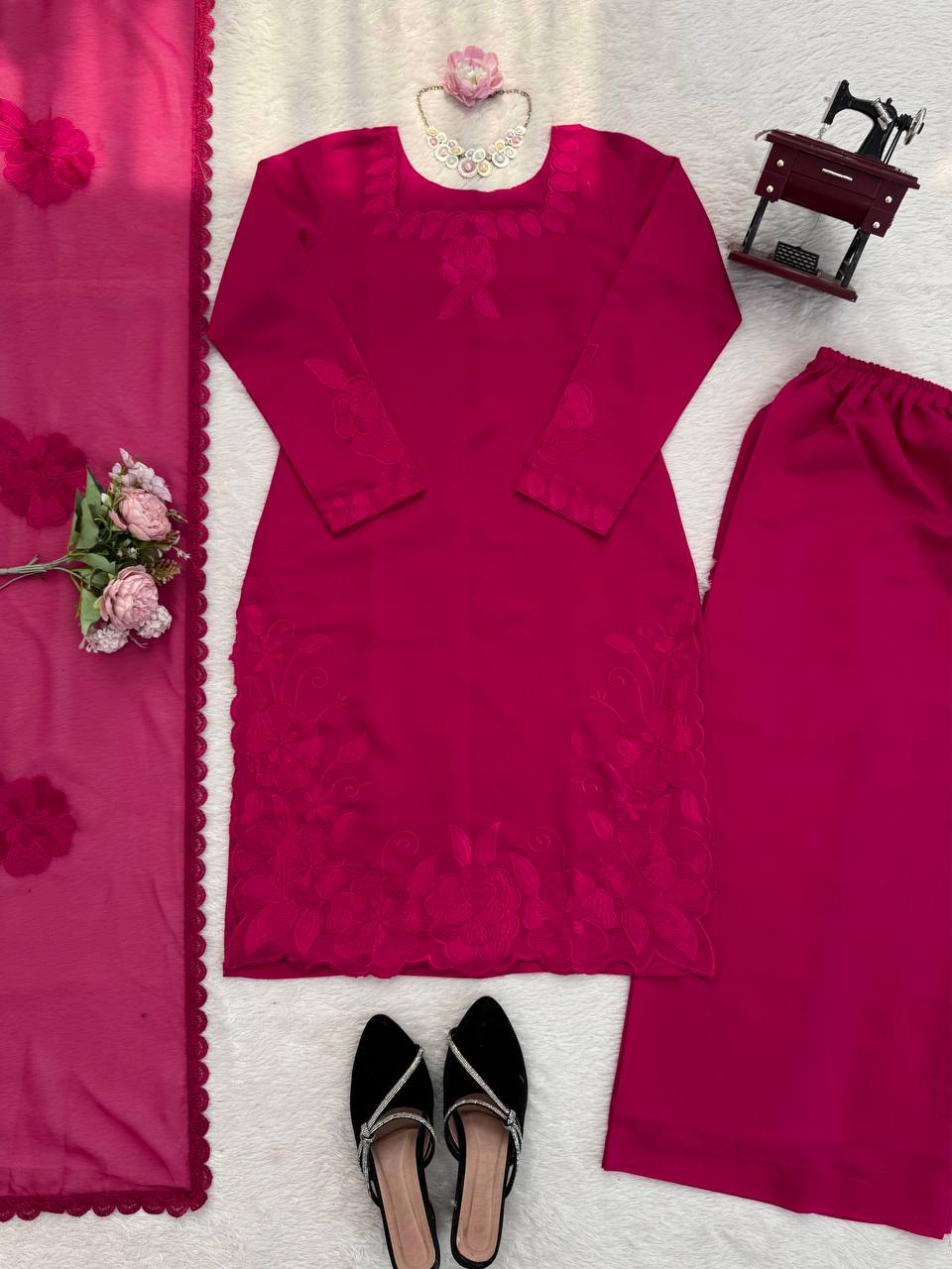 Desi Glow Rani Color Roman Silk Kurta Set