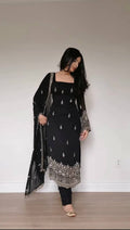 Ethnic Black Color Gorgette Sequnce Work Kurta Set