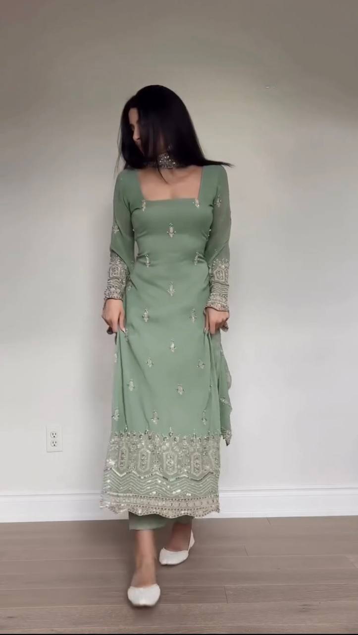 Diamond Era Pista Color Gorgette Sequnce Work Kurta Set