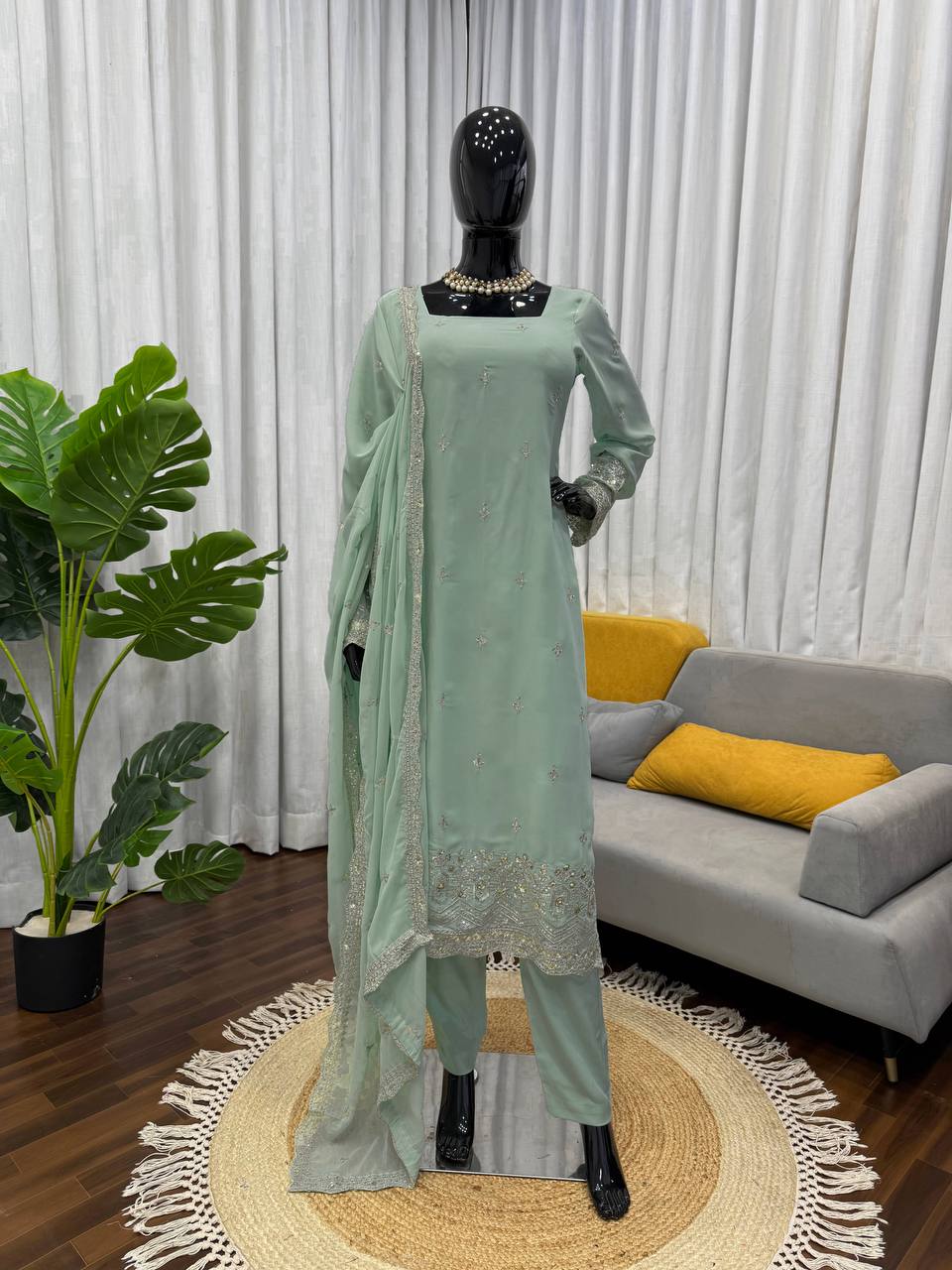 Diamond Era Pista Color Gorgette Sequnce Work Kurta Set