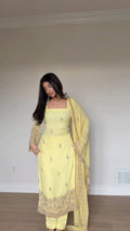Noir Style Yellow Color Thread with sequnce Work Kurta Set