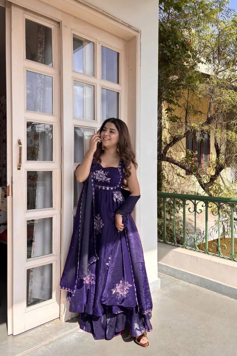Bold Beauty Lavender Color Fendy Silk Anarkali Suit