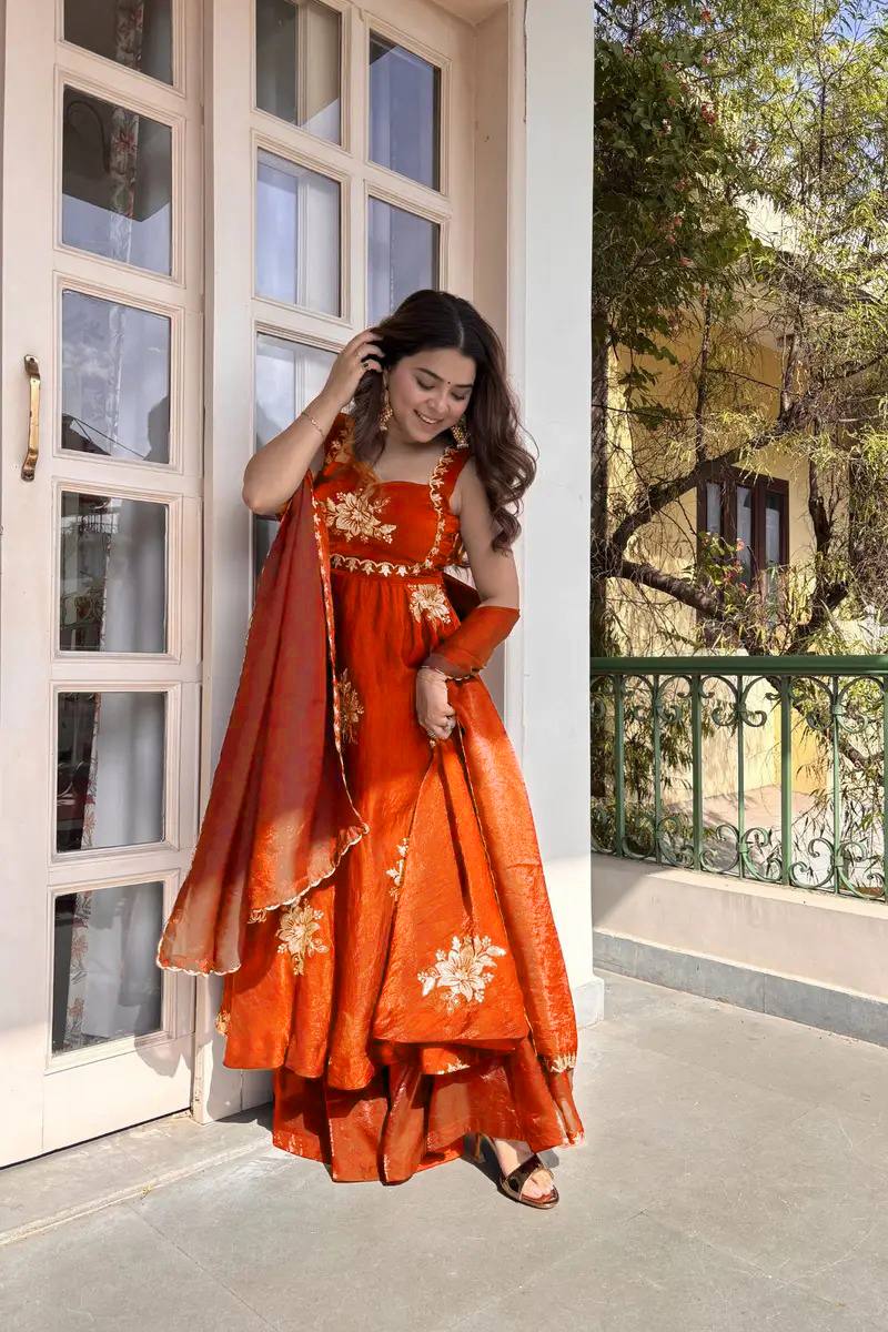 Floral Fanta Color Fendy Silk Anarkali Suit