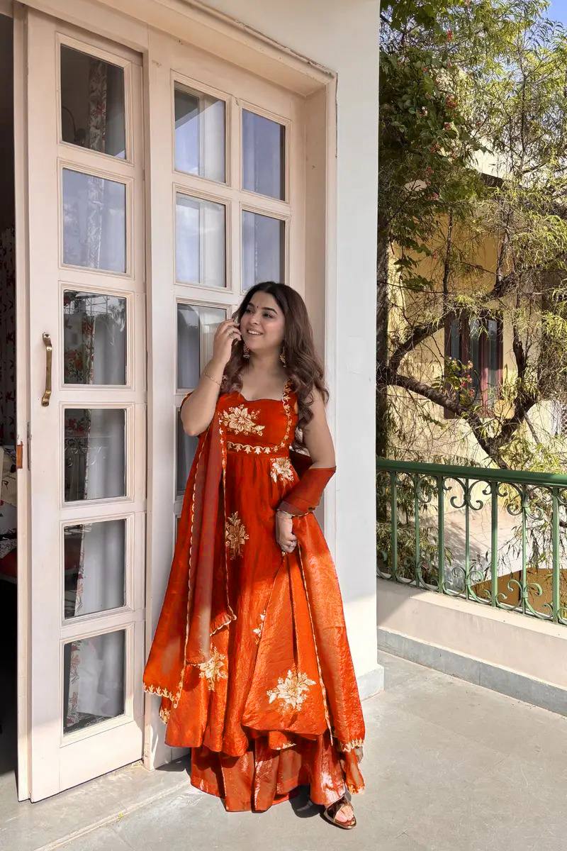 Floral Fanta Color Fendy Silk Anarkali Suit