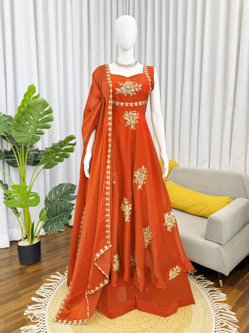 Floral Fanta Color Fendy Silk Anarkali Suit