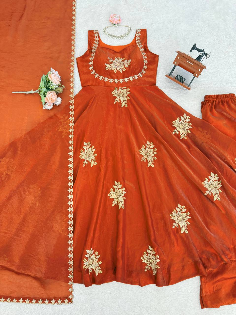 Floral Fanta Color Fendy Silk Anarkali Suit