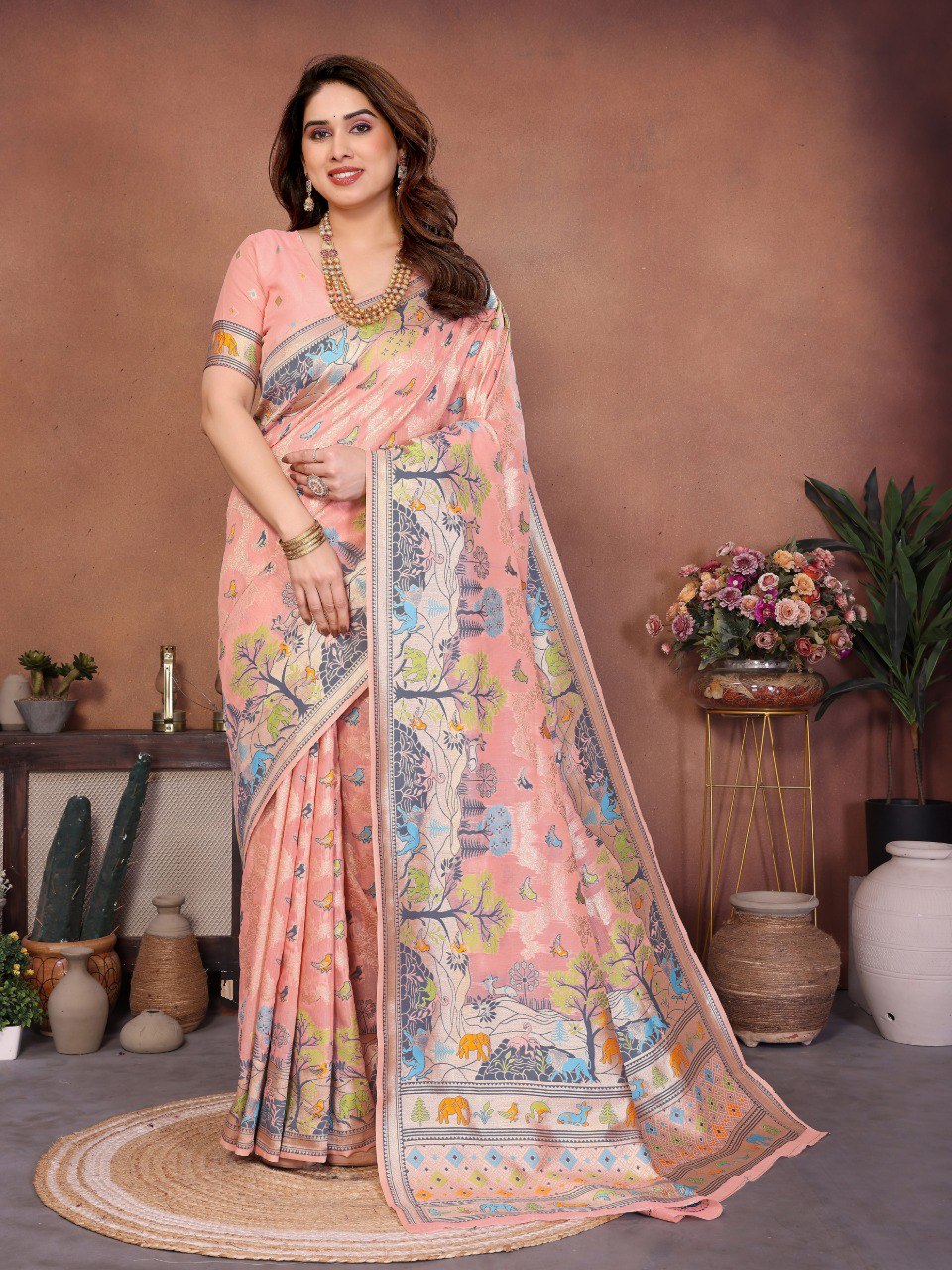 Dusty Peach Kashmiri Thread + Heavy Rajwadi Zari Saree