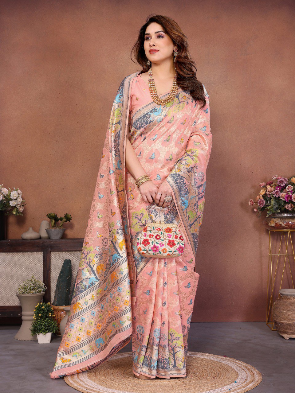 Dusty Peach Kashmiri Thread + Heavy Rajwadi Zari Saree