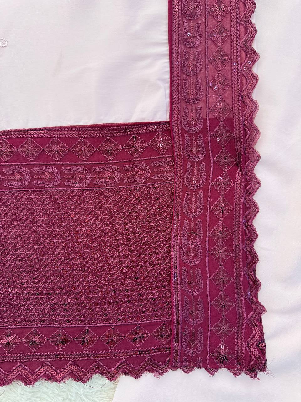Blush Pink & Wine Color Natural Crep Sequnce work Suit
