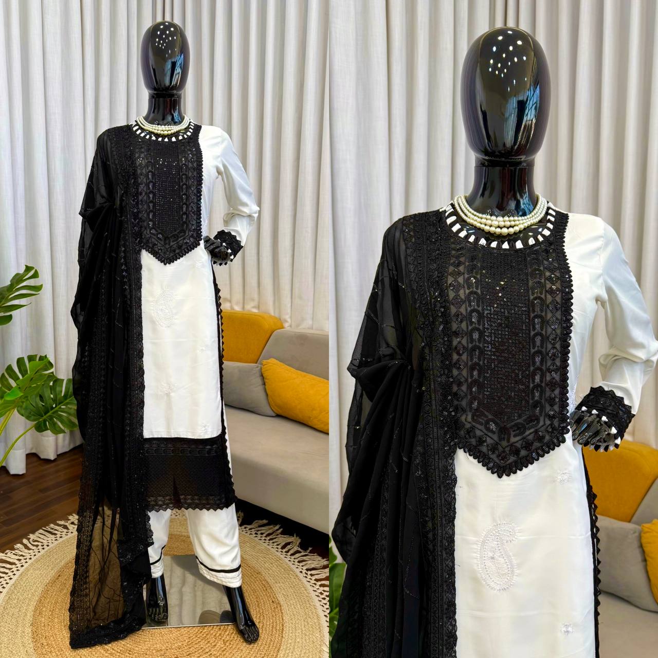 Classy Slay White Color Thread & Sequnce work Kurta Set