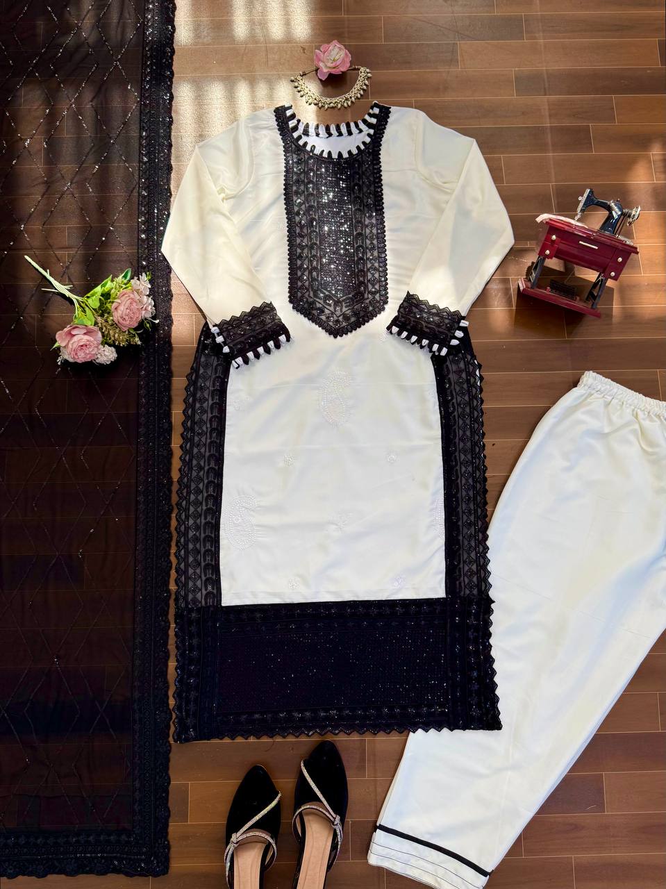 Classy Slay White Color Thread & Sequnce work Kurta Set