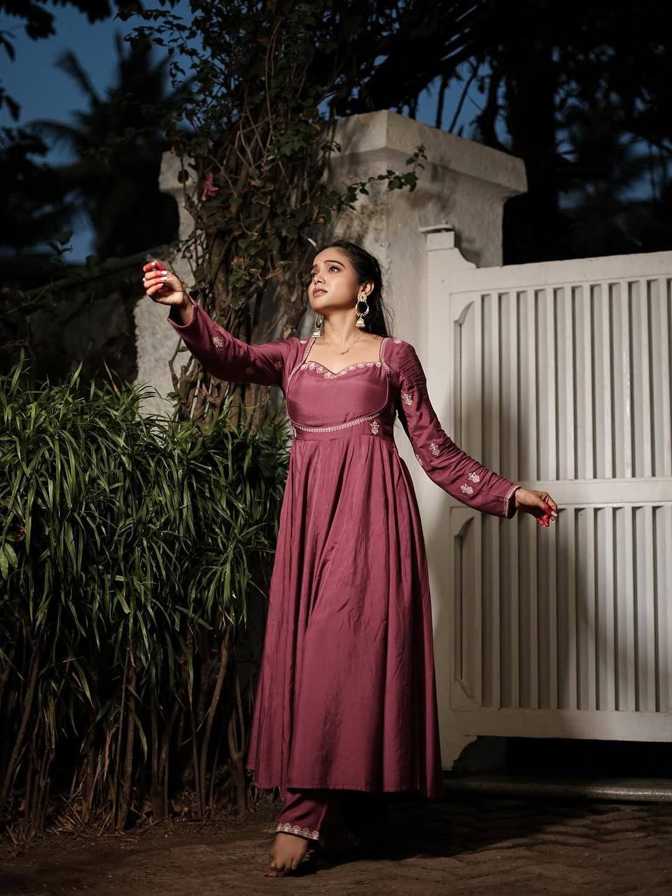 Manisha Rani Special Berry Rose Wine Color Ho Silk Anarkali Suit