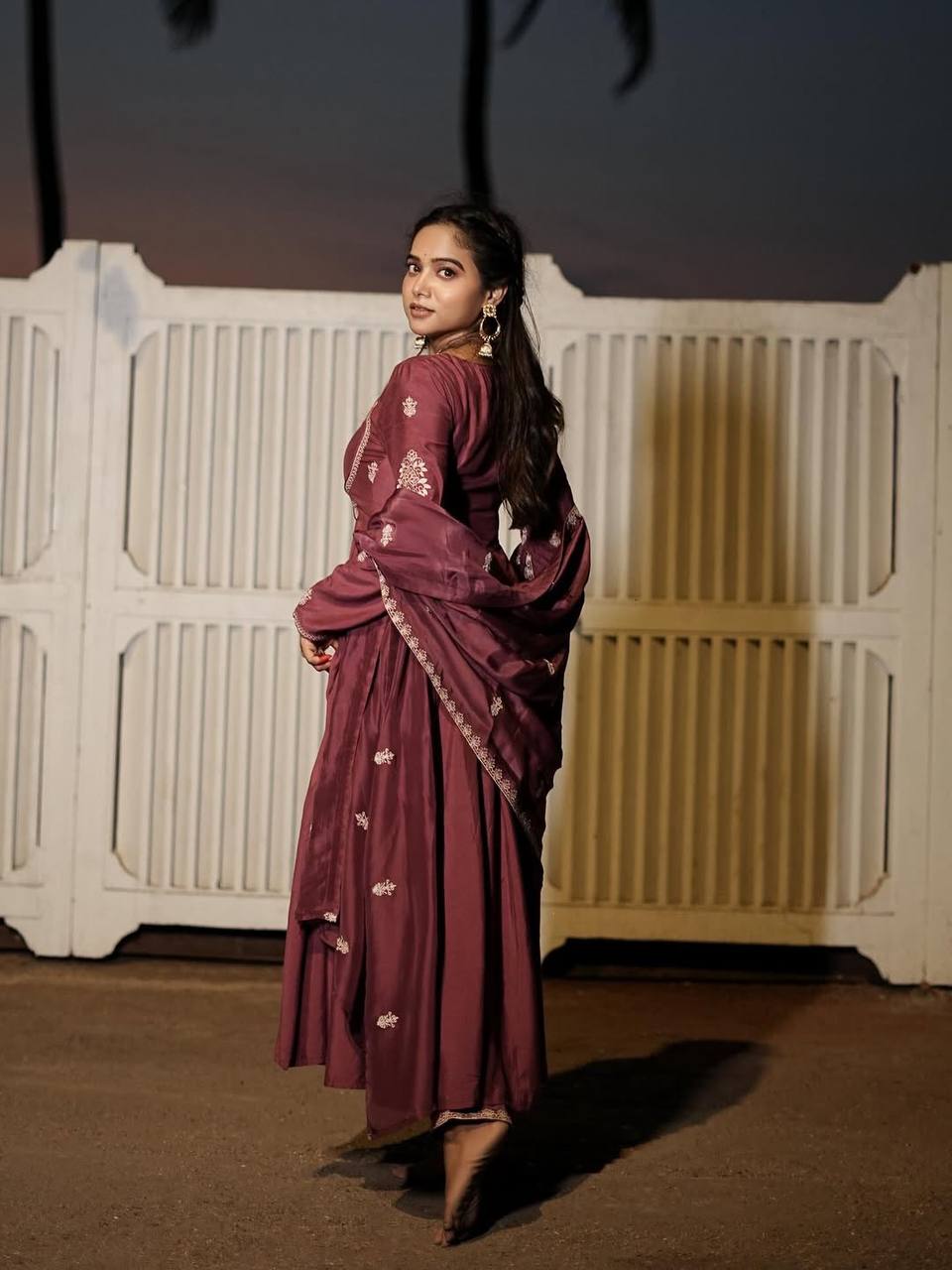 Manisha Rani Special Berry Rose Wine Color Ho Silk Anarkali Suit