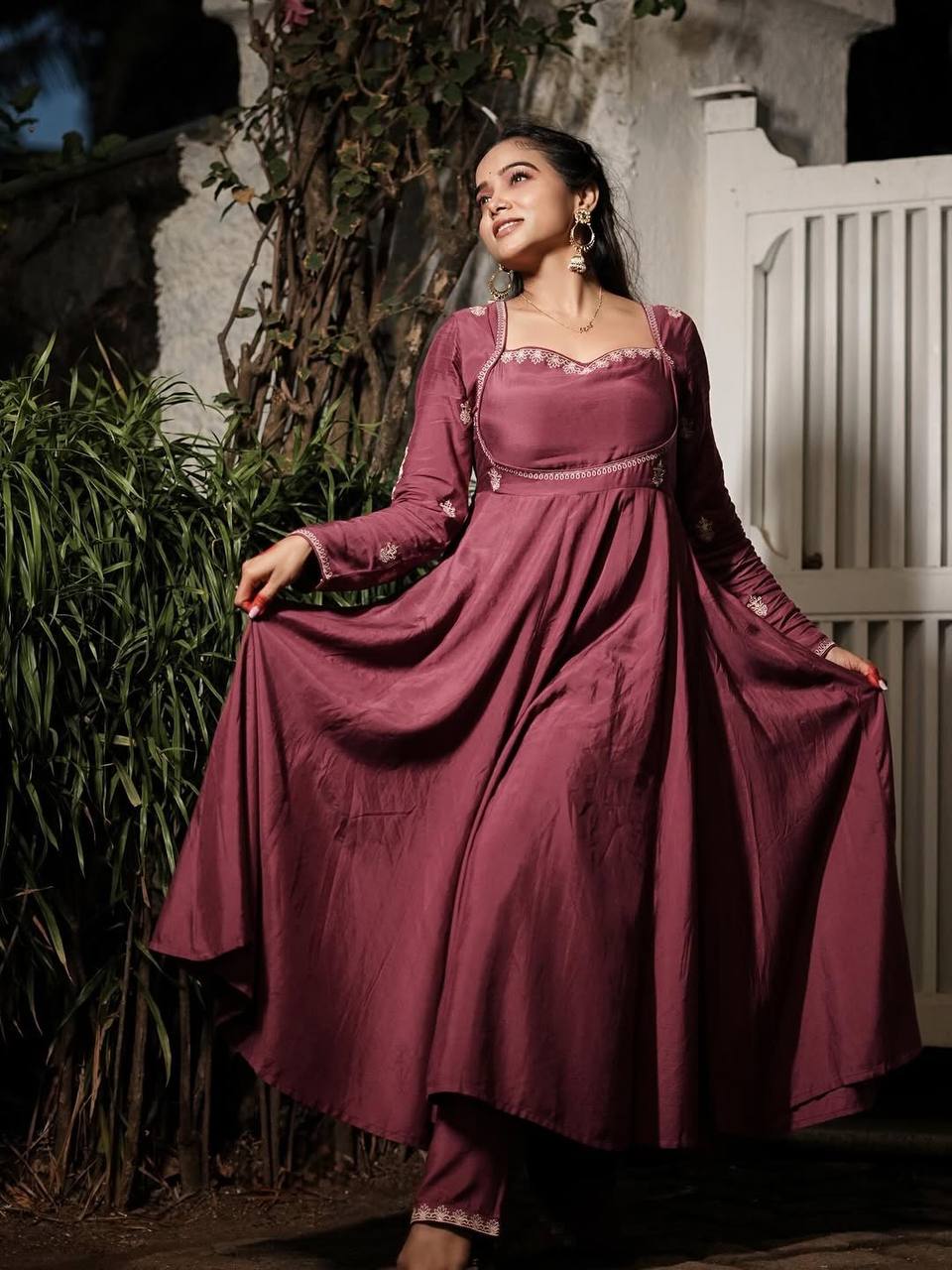 Manisha Rani Special Berry Rose Wine Color Ho Silk Anarkali Suit