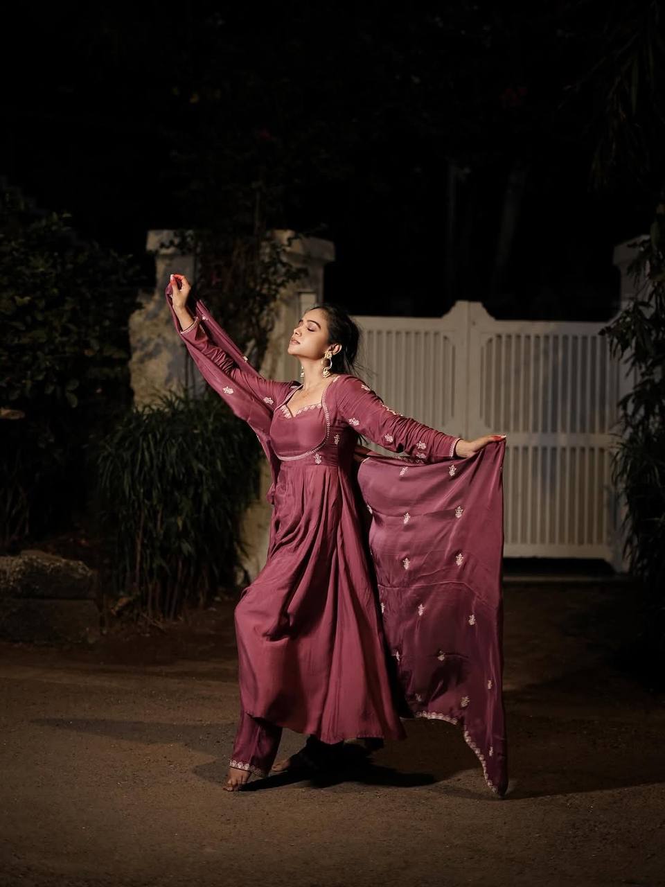 Manisha Rani Special Berry Rose Wine Color Ho Silk Anarkali Suit