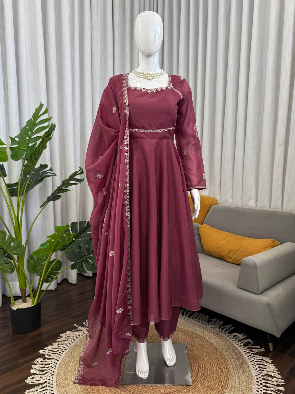 Manisha Rani Special Berry Rose Wine Color Ho Silk Anarkali Suit
