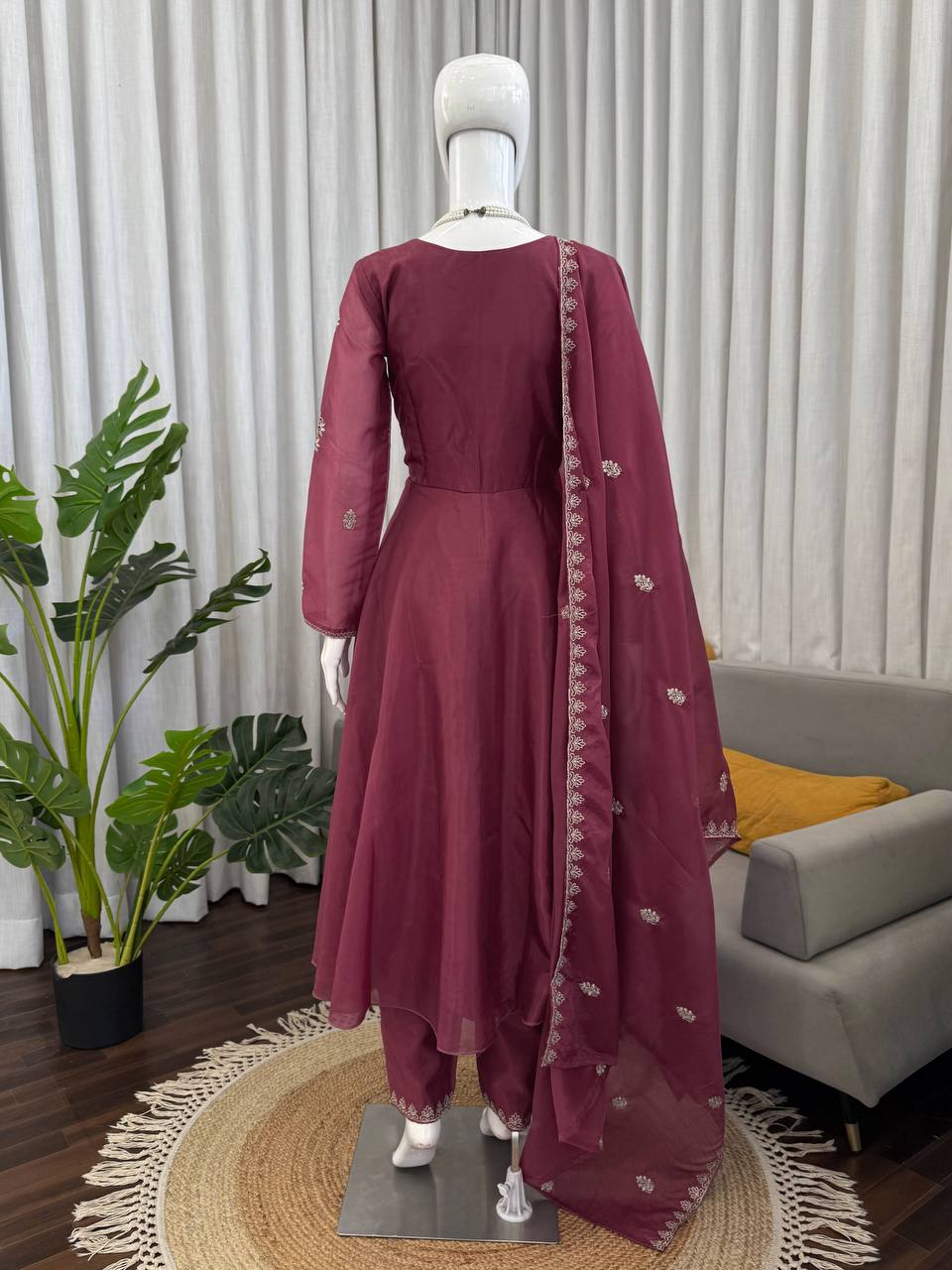Manisha Rani Special Berry Rose Wine Color Ho Silk Anarkali Suit