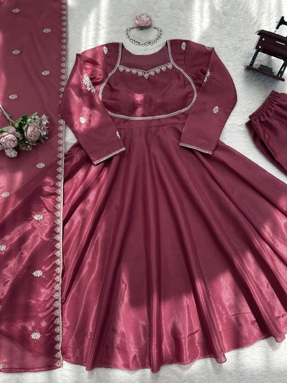 Manisha Rani Special Berry Rose Wine Color Ho Silk Anarkali Suit