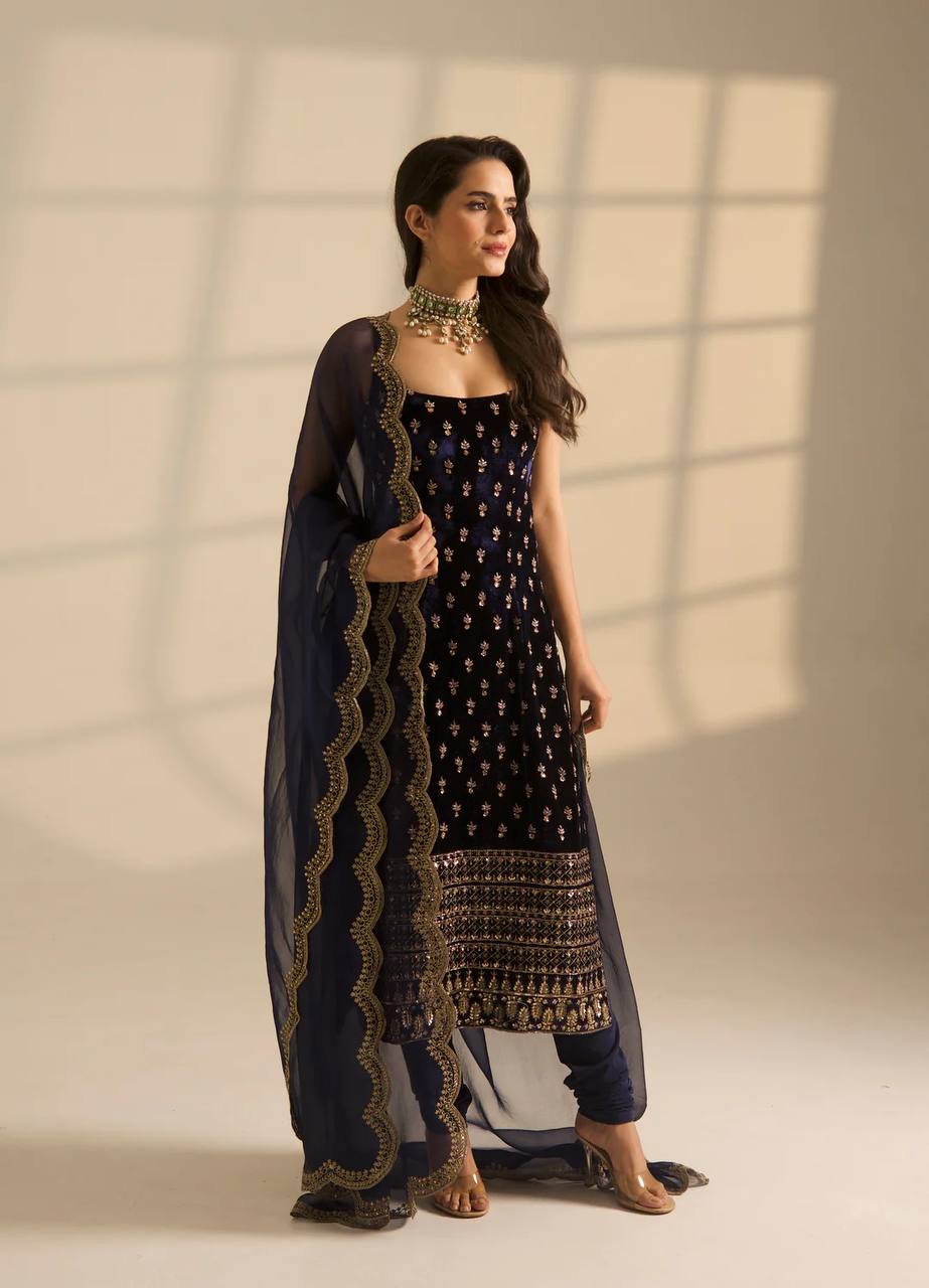 Luxora Blue Color Roman Fab Kurta Set