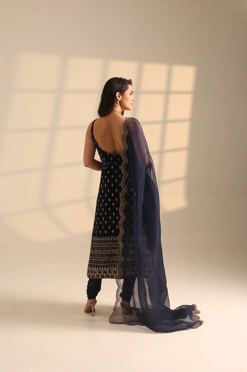 Luxora Blue Color Roman Fab Kurta Set