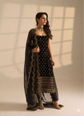 Elite Muse Black Color Roman Glass Kurta With Dupatta Set