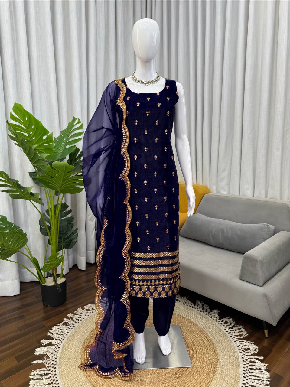 Luxora Blue Color Roman Fab Kurta Set
