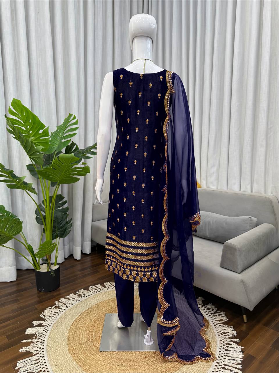 Luxora Blue Color Roman Fab Kurta Set