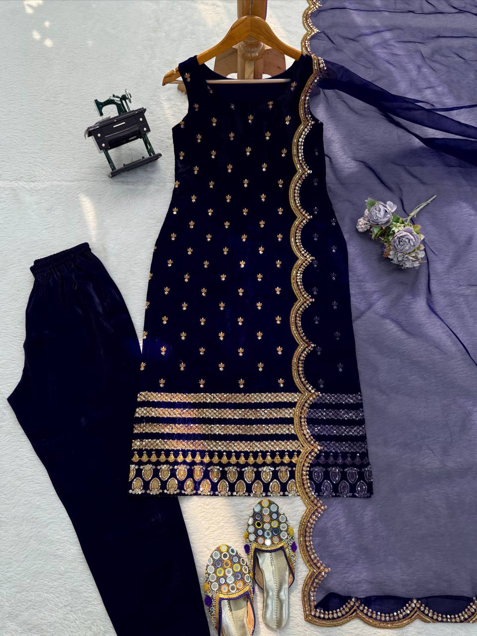 Luxora Blue Color Roman Fab Kurta Set