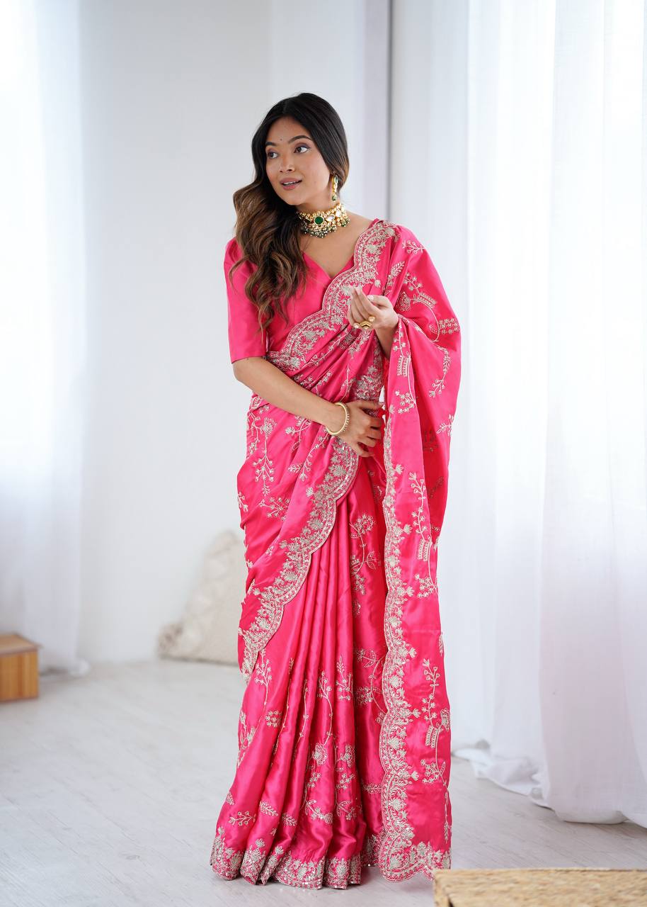 Pink Color Glam Saree Drop Japan Satin Silk Saree