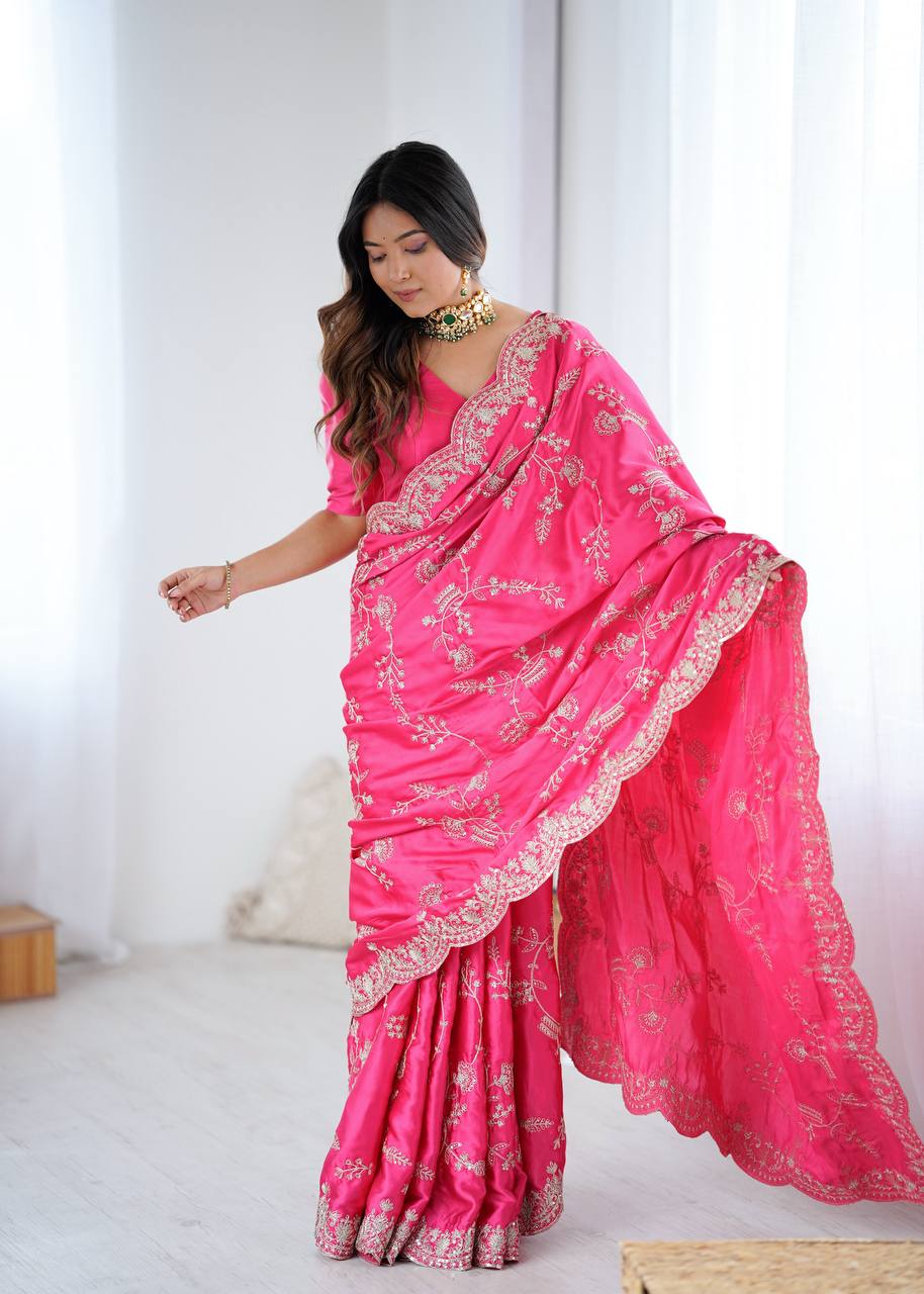 Pink Color Glam Saree Drop Japan Satin Silk Saree