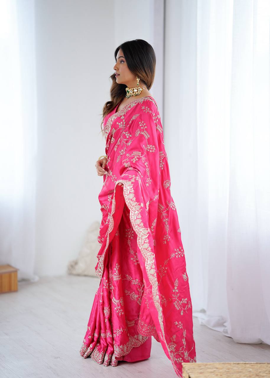 Pink Color Glam Saree Drop Japan Satin Silk Saree