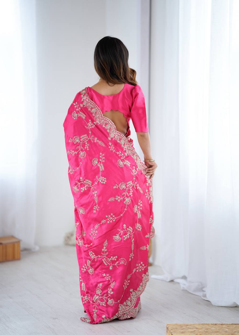Pink Color Glam Saree Drop Japan Satin Silk Saree