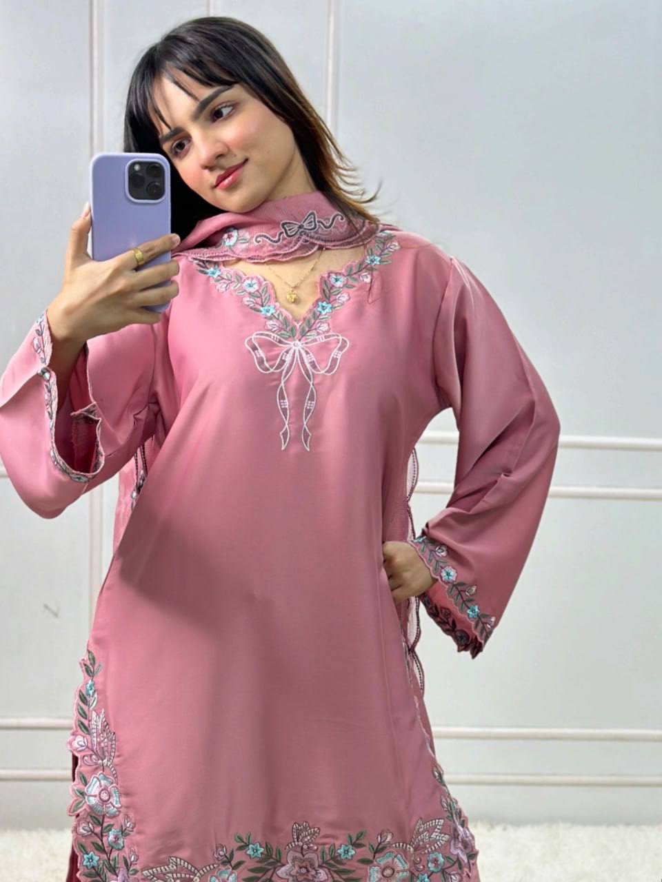 Onion Color Savage Natural crep Salwar Suit Set