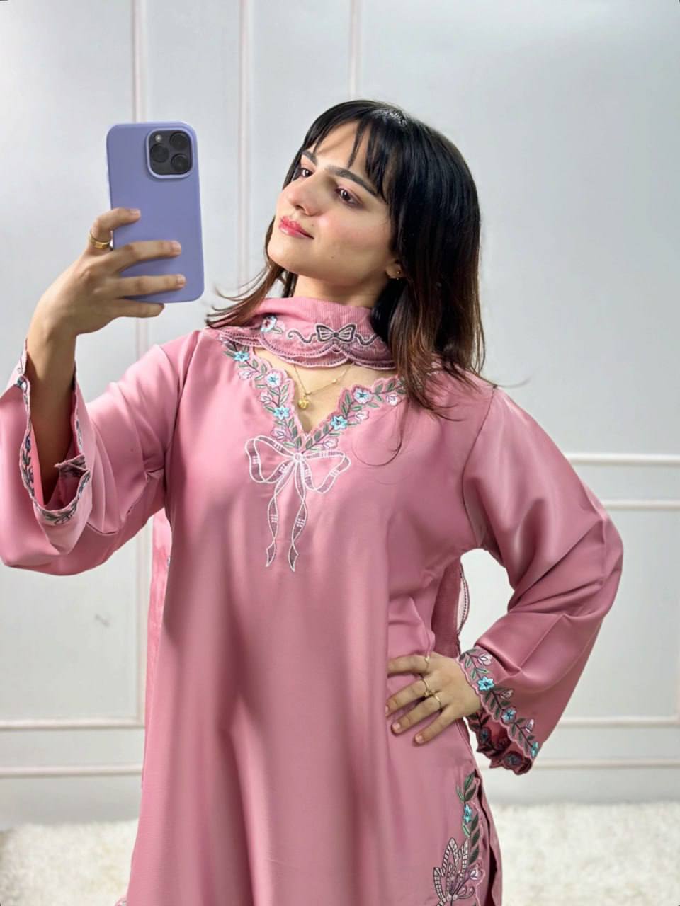 Onion Color Savage Natural crep Salwar Suit Set