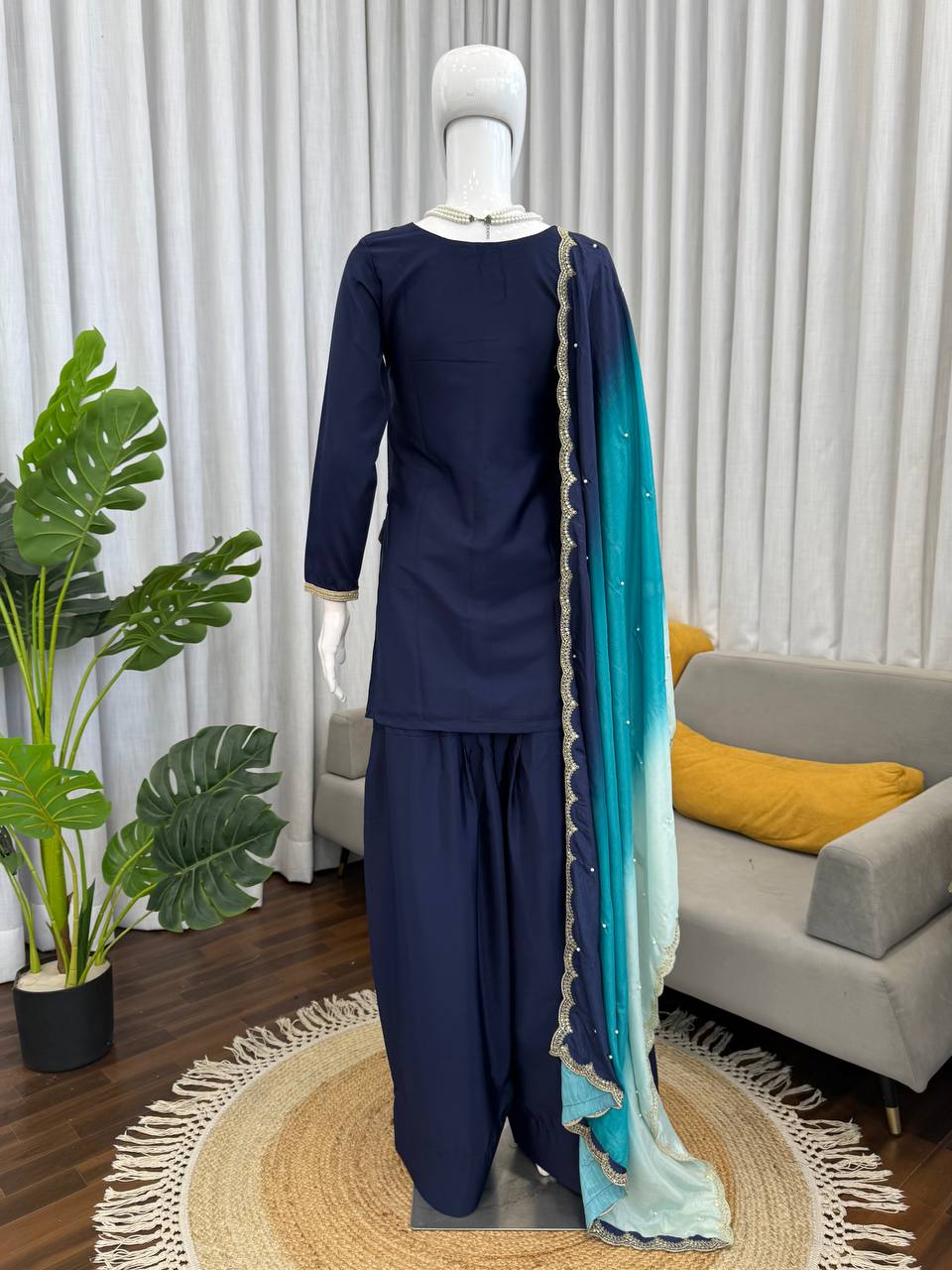 Royal Blue Embroidered Pakistani Palazzo Suit Set