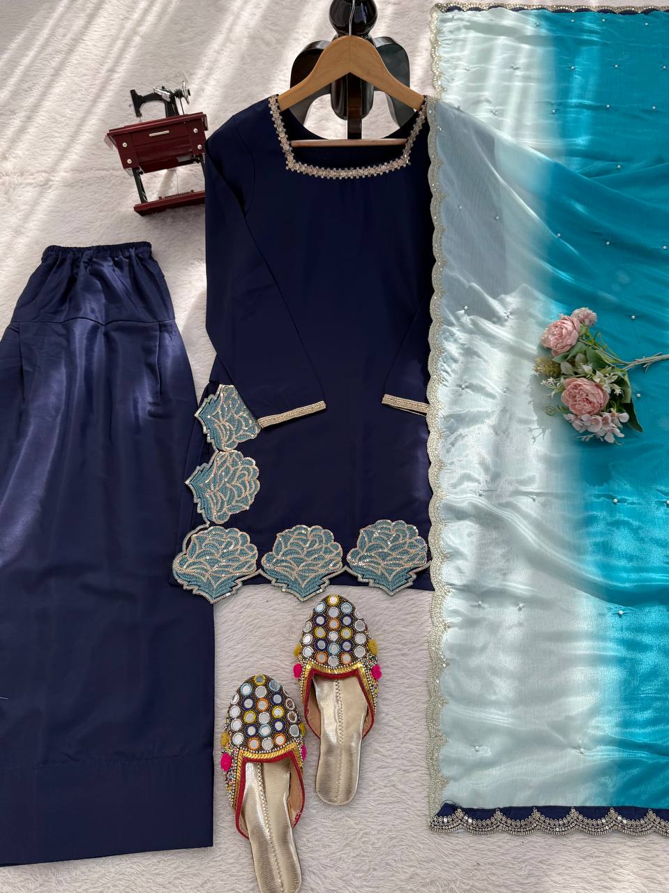 Royal Blue Embroidered Pakistani Palazzo Suit Set