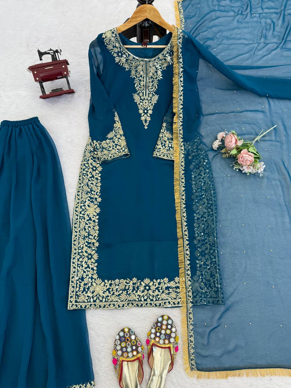 Peacock Blue Party Wear Palazzo Set