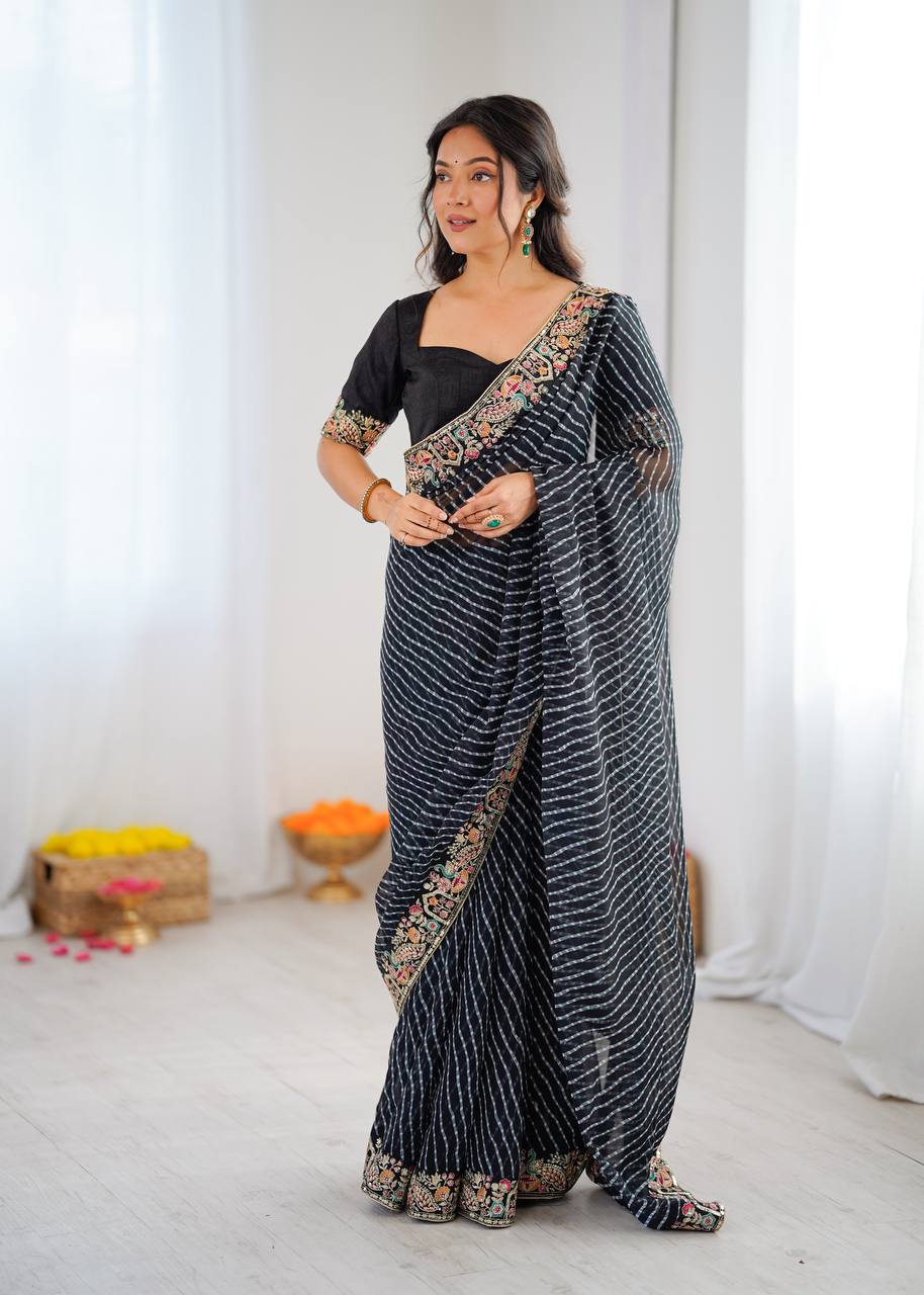 Black Designer Embroidered Party Wear Saree