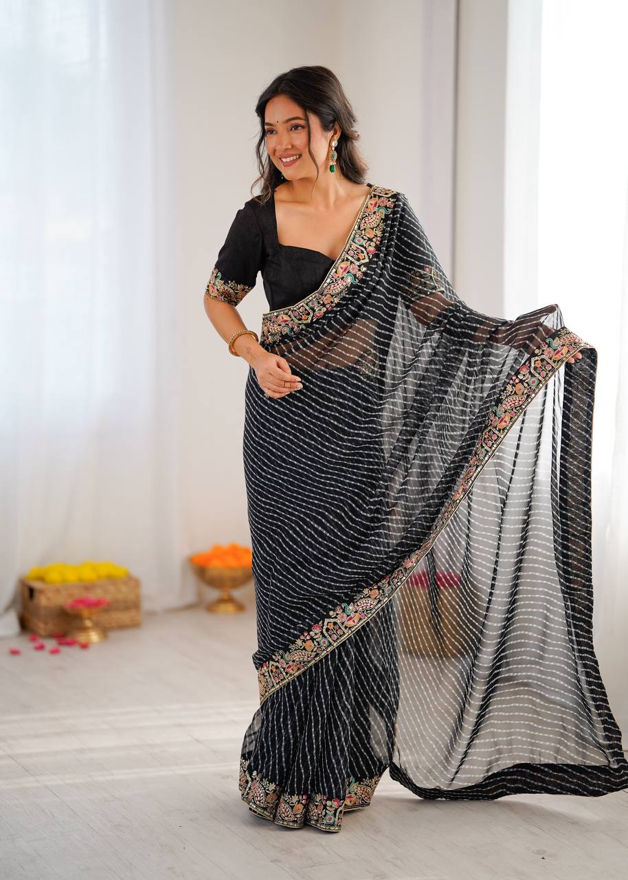 Black Designer Embroidered Party Wear Saree