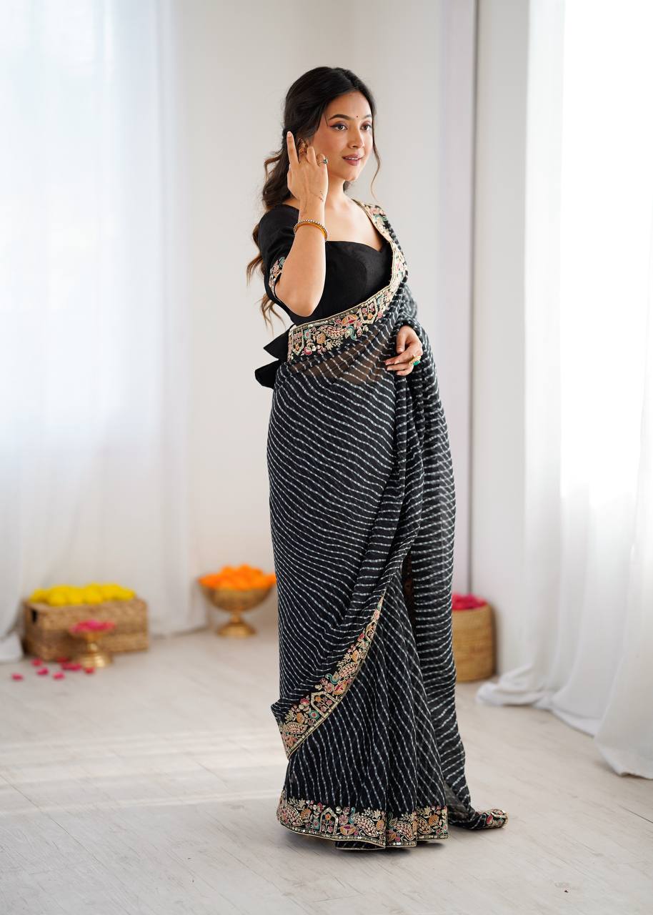 Black Designer Embroidered Party Wear Saree