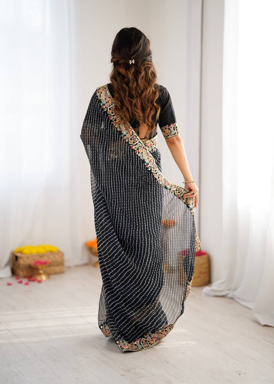 Black Designer Embroidered Party Wear Saree