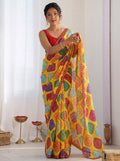 Yellow Multicolor Georgette Bandhej Print Saree