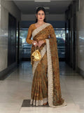 Chikankari Work Brown & Mustard with White Lace Saree