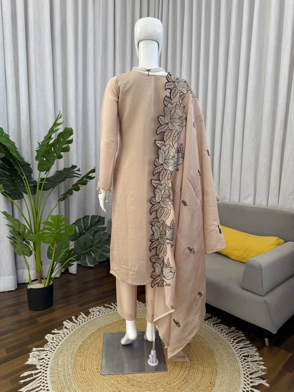 Champagne Beige Premium Chanderi Suit Set