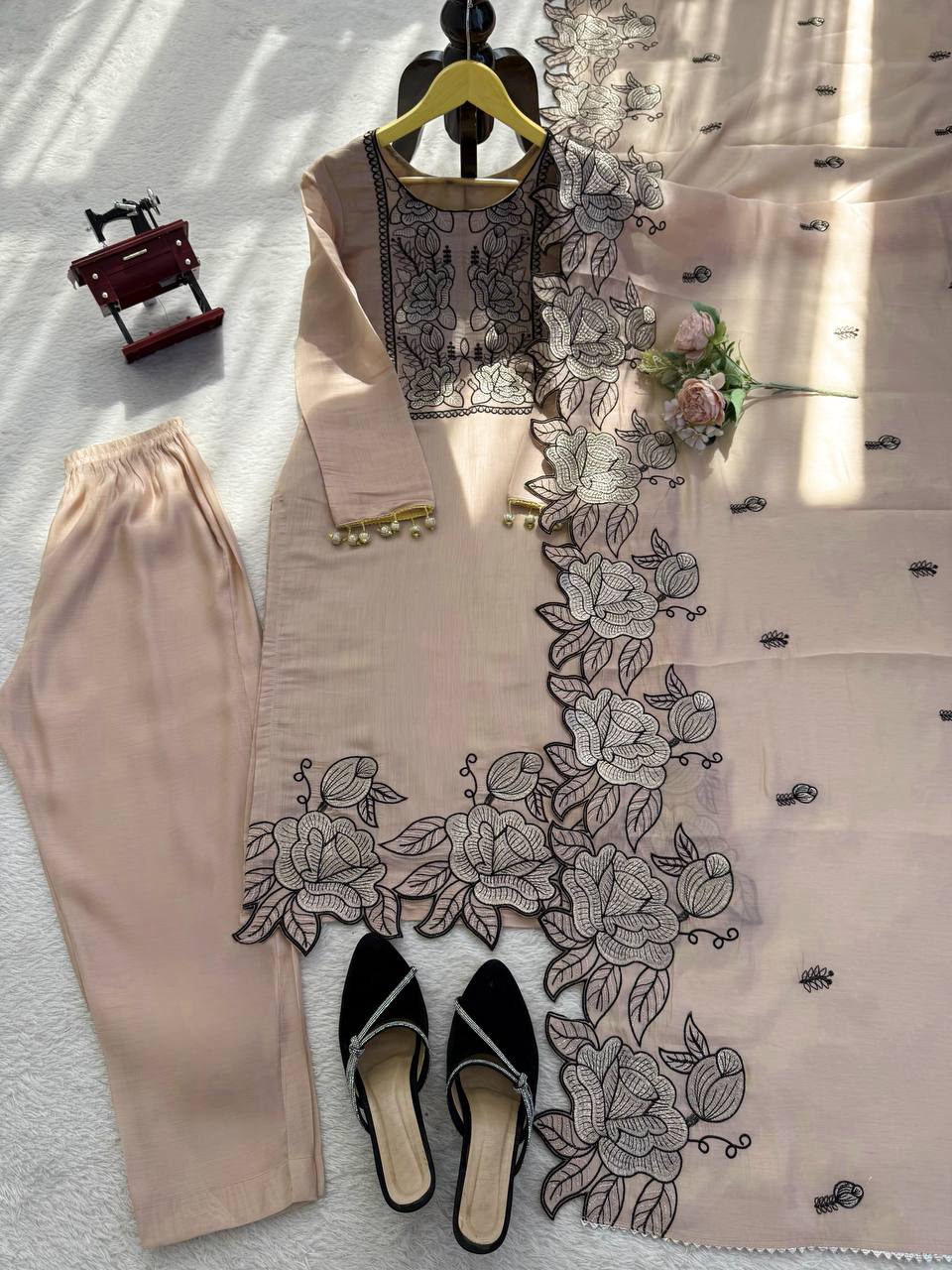Champagne Beige Premium Chanderi Suit Set